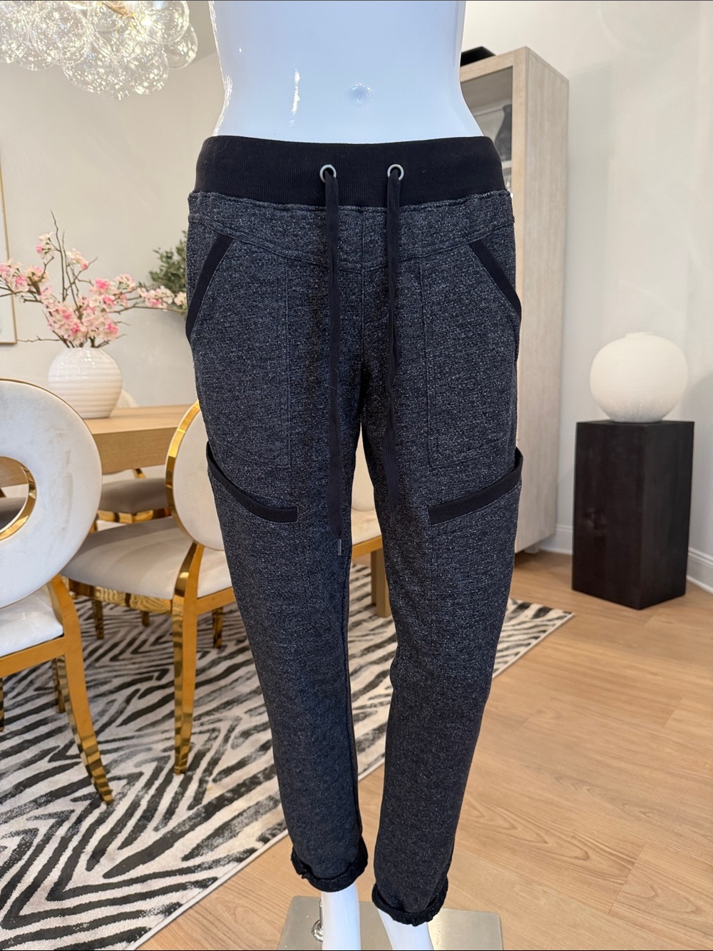 Women’s Dark Gray Knit Jogger Pants with Drawstring Waist